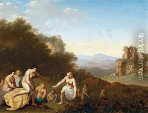Landschaft Mit Ruinen Und Badenden Nymphen Oil Painting - Cornelis Van Poelenburgh