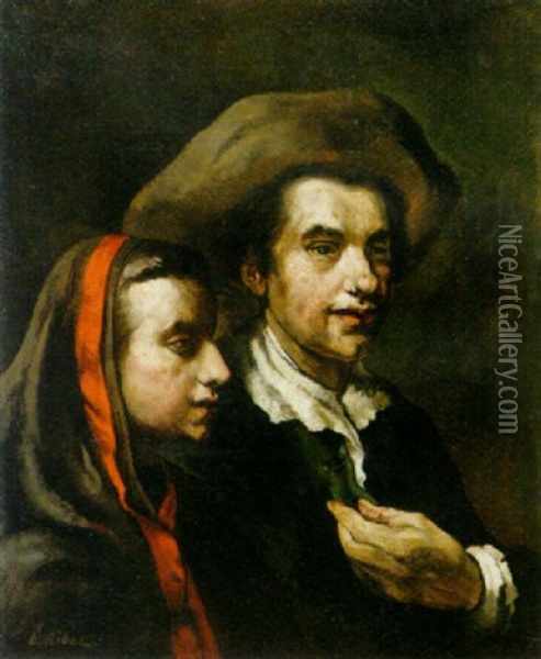 A Humble Couple Oil Painting - Theodule Ribot