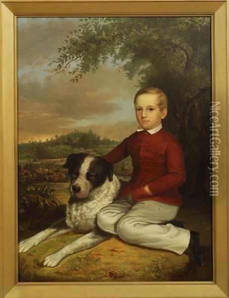 A Boy With His Dog Oil Painting - Charles Octavius Cole