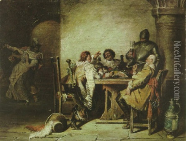 Cavaliers Merrymaking In An Interior Oil Painting - Jakob Emanuel Gaisser