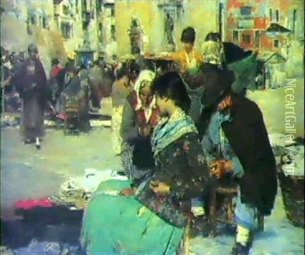 Al Mercato. Mercato In Campo San Polo Oil Painting - Giacomo Favretto