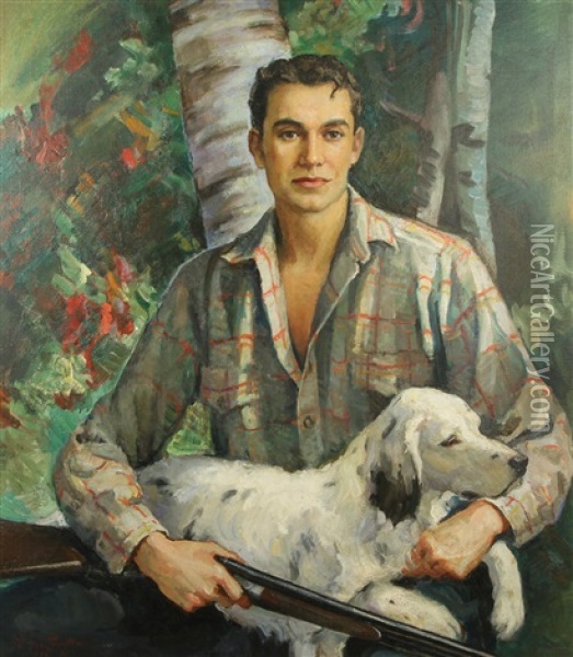 Hunter With A Dog Oil Painting - Nikolai Vasilievich Kharitonov