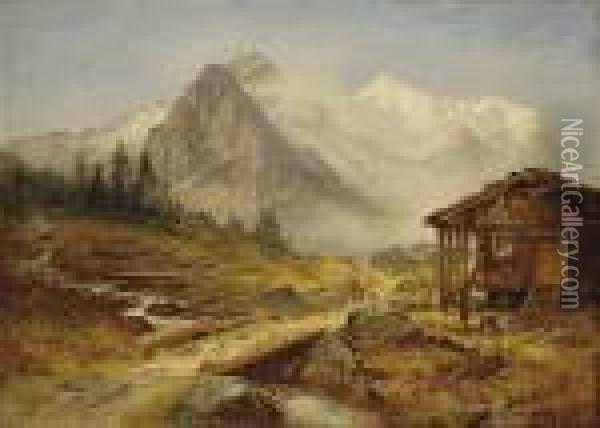 Alpine Landscape Oil Painting - Benjamin Williams Leader