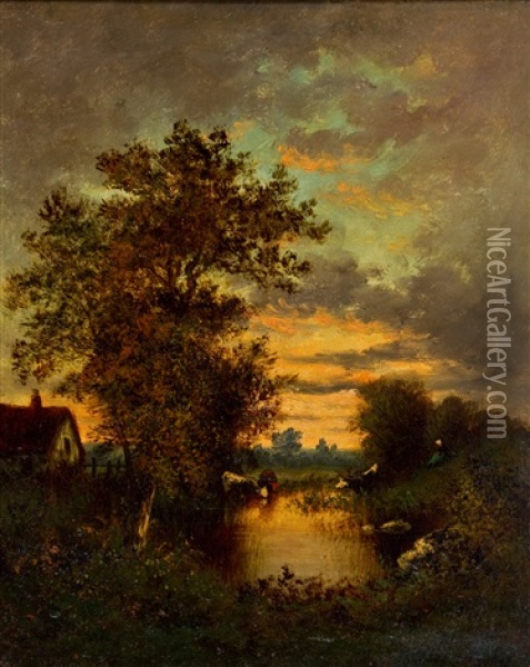 Landschaft Im Abendlicht Oil Painting - Leon Richet