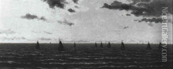 Vissersscheepjes Op Zee Oil Painting - Hendrik Willem Mesdag