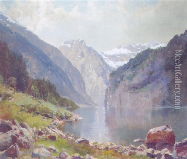 An Arctic Fjord Oil Painting - Peder Jacob Marius Knudsen