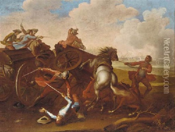 A Cavalry Attack Oil Painting - Antonio Maria Gherardini