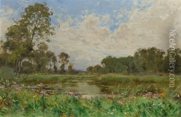 A Summer Landscape With Pond Oil Painting - Albert Gabriel Rigolot