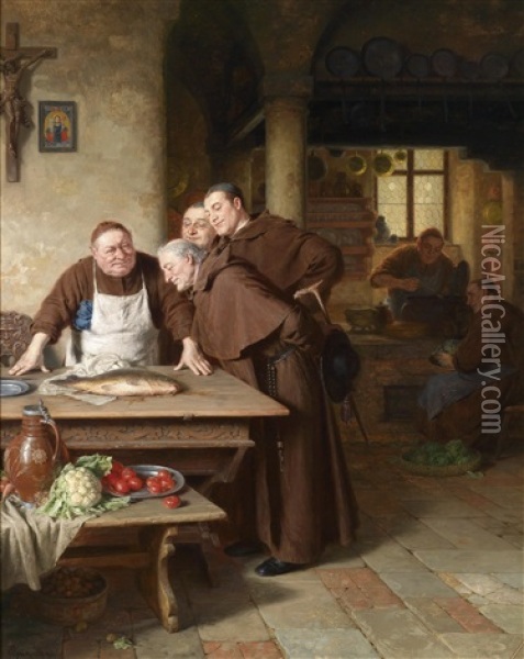 In Der Klosterkuche Oil Painting - Eduard von Gruetzner