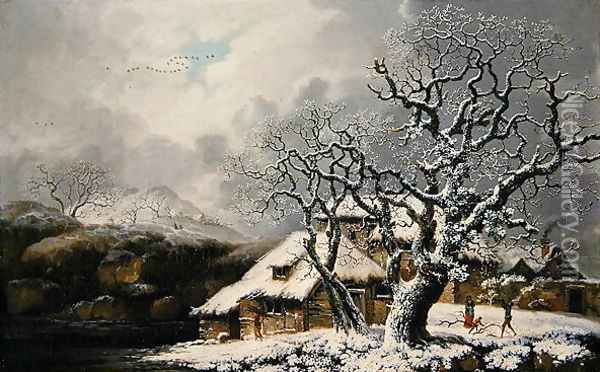A Winter Landscape, 1752 Oil Painting - George, of Chichester Smith