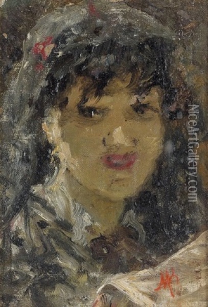 Portrat Einer Jungen Frau Mit Schleier Oil Painting - Mose di Giosue Bianchi