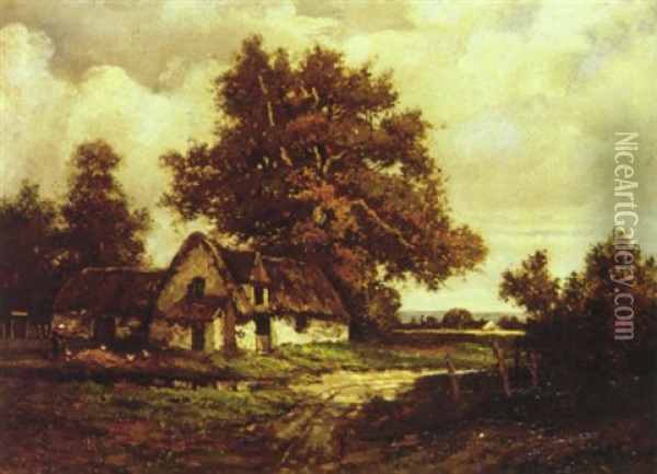 Gardexterior Med Kvinde Og Hons Oil Painting - Jules Dupre