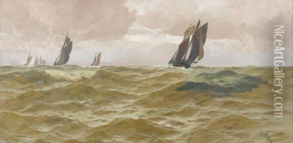 Segelboote Auf Rauer See. Oil Painting - John Fraser