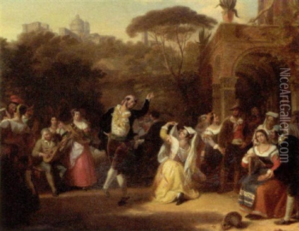 A Dance In The Campagna Oil Painting - Henri Jean-Baptiste Victoire Fradelle