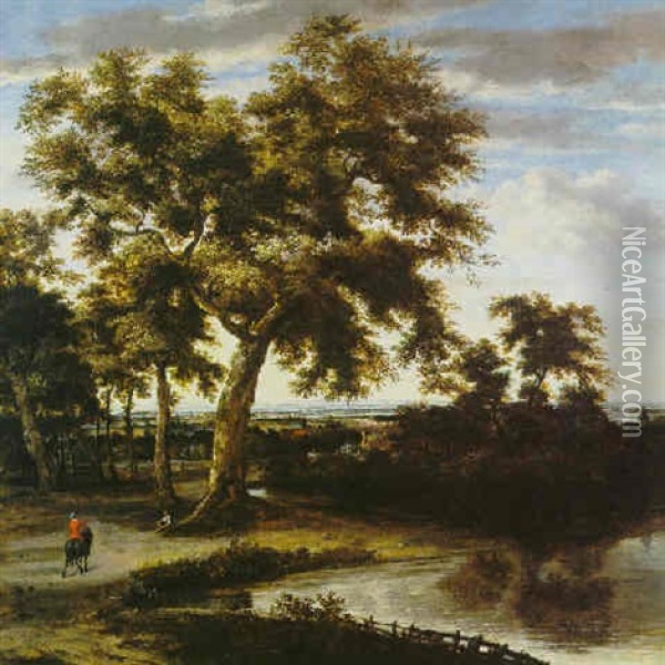 Landschaft Mit Teich Und Grossem Baum Oil Painting - Philips Koninck