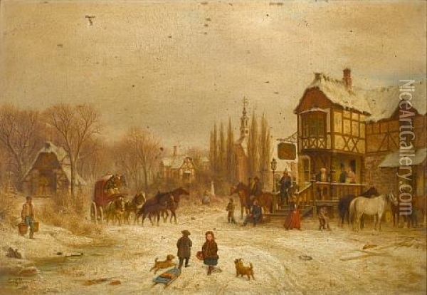 Arrival Of The Coach Oil Painting - Carl Ludwig Brandt