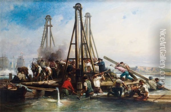 Construction Du Fort En Bois De Boulogne-sur-mer Oil Painting - Nicholas Edward Gabe