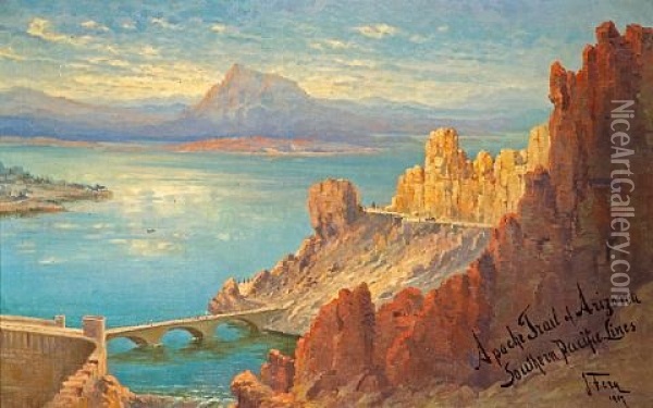 Apache Trail Of Arizona, Southern Pacific Lines Oil Painting - John Fery