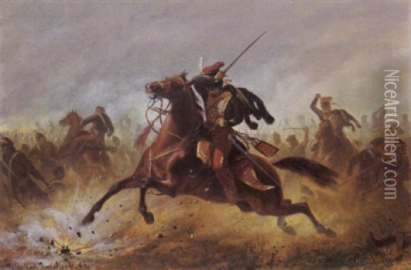 Battle Scene Oil Painting - Jules Van Imschoot