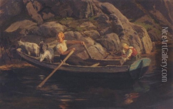 Jenter Og Geiter I Robat Oil Painting - Wilhelm Otto Peters