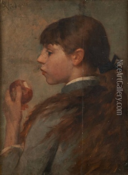 La Jeune Fille A La Pomme Oil Painting - Eugene Verdyen