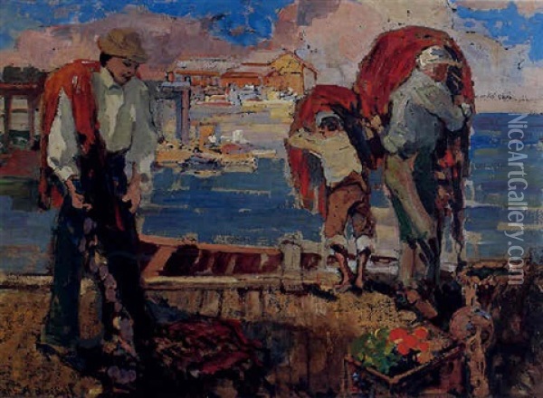 Fishermen At San Pedro Oil Painting - Franz Arthur Bischoff
