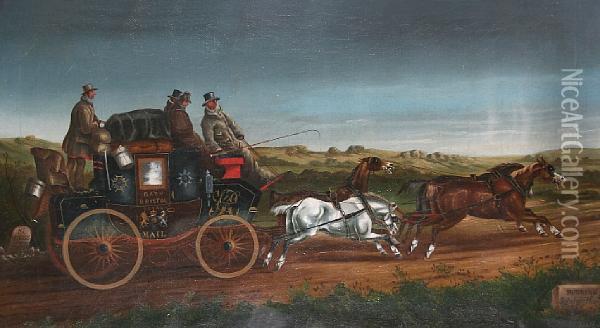 'morning Salisbury Plain' - Bath To Bristol,royal Mail Coach Oil Painting - John Allet