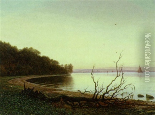 Aftenstemning, Moesgard Strand Med Arhus I Baggrunden Oil Painting - Carl Johann Neumann