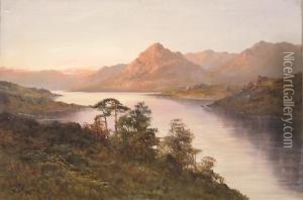 A Loch In Scotland At Sunset Oil Painting - Frances E. Jamieson