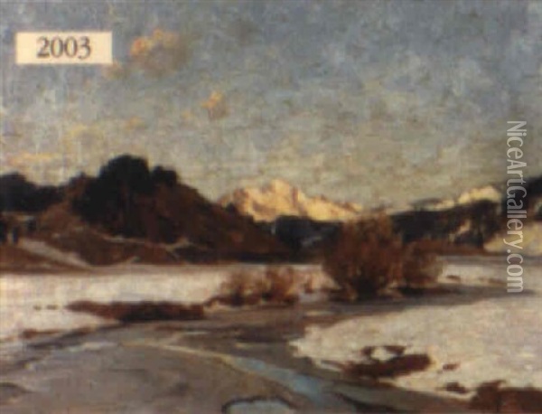 Winterscape With River And Mountains Oil Painting - Robert Franz Curry