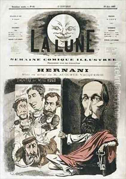 Caricature of Hernani written by Victor Hugo and directed by Auguste Vacquerie Oil Painting - Andre Gill