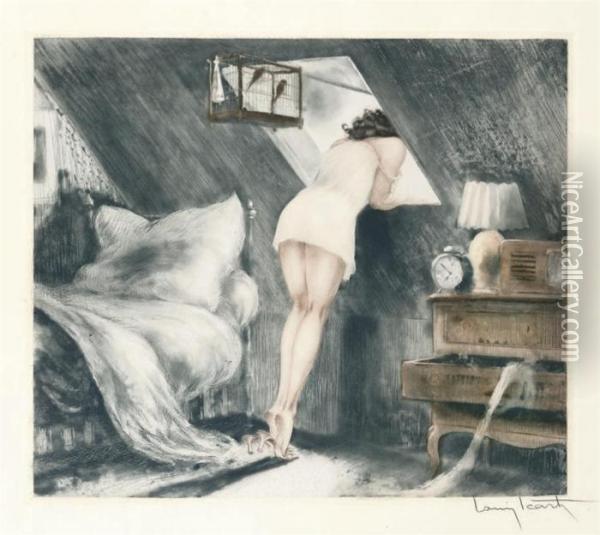'sous Les Toit' (attic Room) Oil Painting - Louis Icart