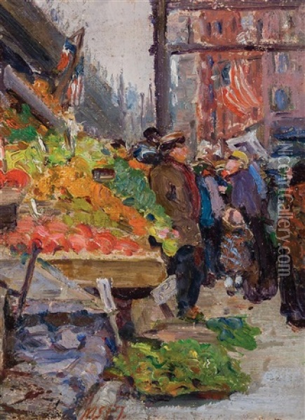Lower East Side Fruit Market Oil Painting - Mary Smith Perkins Taylor