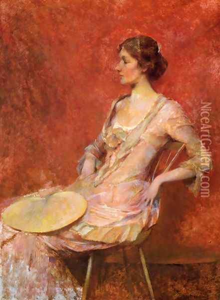 The Palm Leaf Fan Oil Painting - Thomas Wilmer Dewing