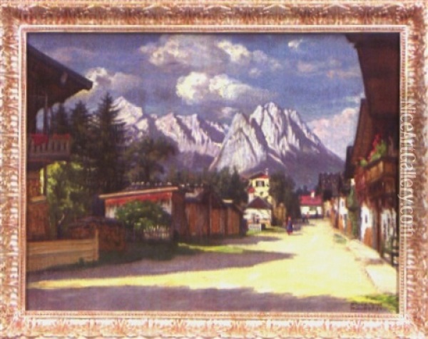 Dorfstrase Mit Bergansicht Oil Painting - Alois Pfund