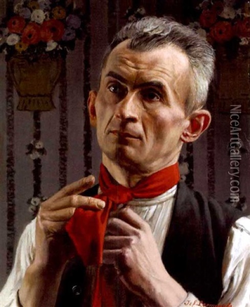 Homme Nouant Sa Cravate Oil Painting - Joseph (Jef) Leempoels