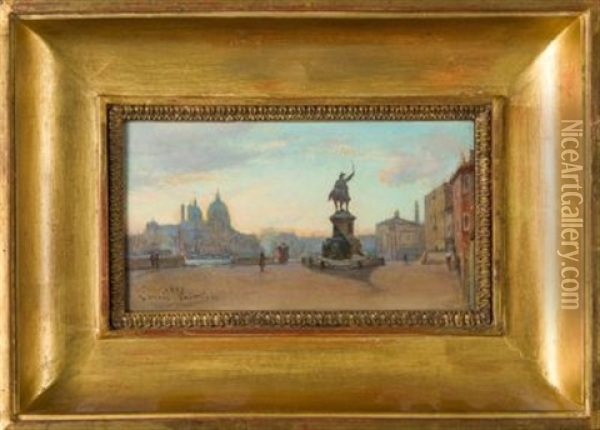 Blick Auf Das Denkmal Vittorio Emanuele Ii In Venedig Oil Painting - Louis Francois Leon Gautier