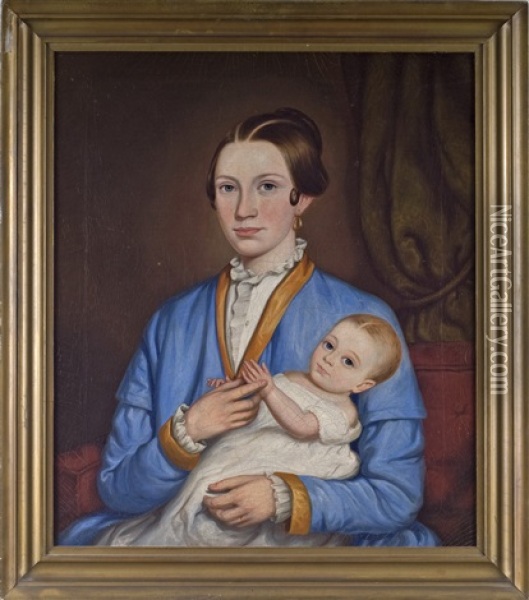 Jane Ann Huntley Carney And Daughter, Ann Almirah Carney, Of Rockford, Illinois Oil Painting - George J. Robertson