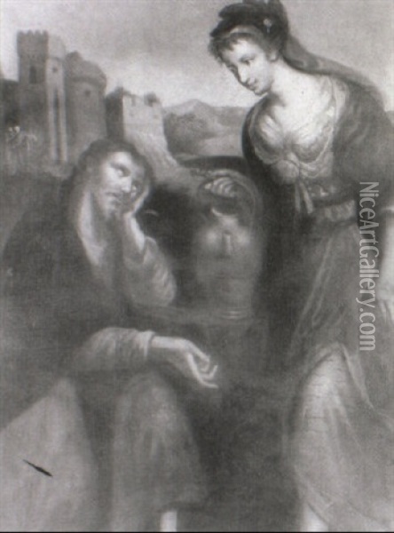 Christ And The Woman Of Samaria Oil Painting - Denys Calvaert