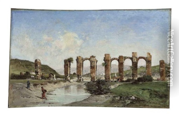 The Roman Aqueduct, Cherchell, Algeria Oil Painting - Victor Pierre Huguet