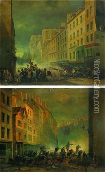 Scenes De Barricades (+ La Mort D'alphonse Baudin Sur Les Barricades; Pair) Oil Painting - Nicholas Edward Gabe