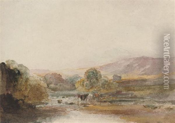 A River In Yorkshire Oil Painting - Peter de Wint