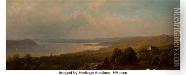 A View From Mr. Henry Villard Villa At Dobbs Ferry, Hudson Oil Painting - Hermann Fuechsel