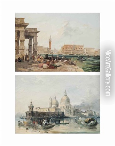 The Dogana, Looking Towards San Marco (+ The Grand Canal, With Santa Maria Della Salute And The Dogana; Pair) Oil Painting - Edward Pritchett