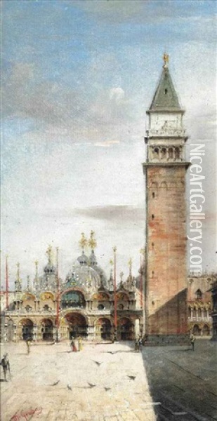 Before The Basilica, Saint Mark's Square, Venice Oil Painting - Carlo Grubacs