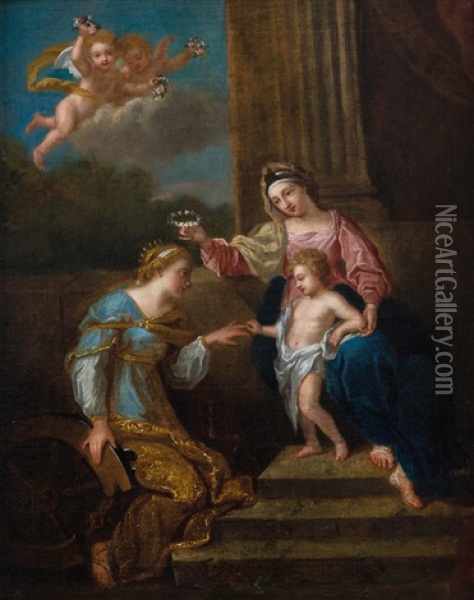 Die Mystische Vermahlung Der Hl. Katharina Von Alexandrien Oil Painting - Nicolas Poussin