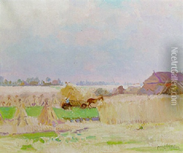 Reaping Corn On A Summer Day Oil Painting - Frans David Oerder