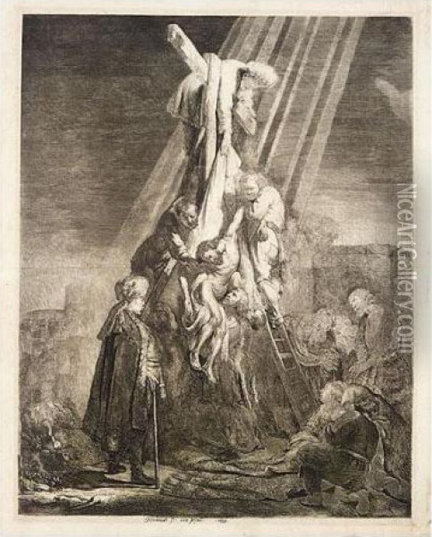 The Descent From The Cross: The Second Plate (b., Holl.81ii; H.103; Bb.33-c) Oil Painting - Rembrandt Van Rijn