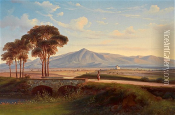 Campagnalandschaft Mit Blick Auf Den Monte Gennaro Oil Painting - August Becker