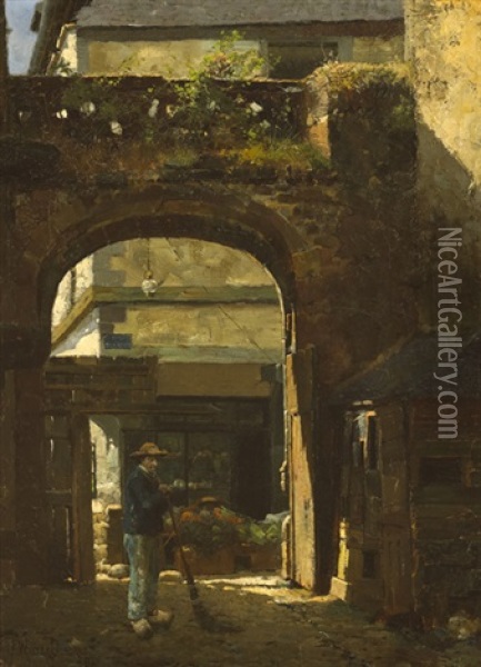 Sunshine And Shadow, (la Rue De L'apport), Dinan Oil Painting - Walter Frederick Osborne